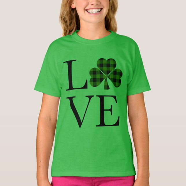 T-shirt jour de la Saint-Patrick vert noir carreau trèfle  (Devant)
