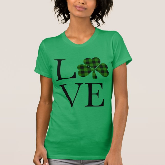 T-shirt jour de la Saint-Patrick vert noir carreau trèfle  (Devant)