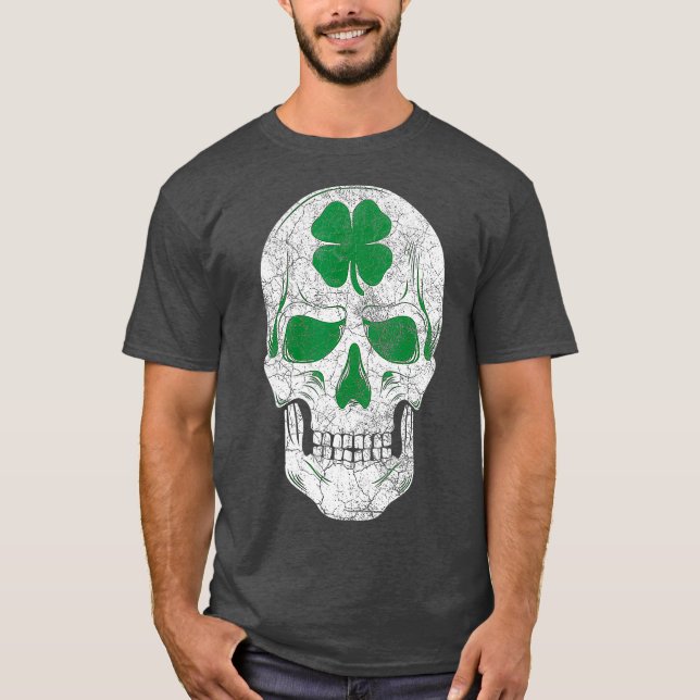 T-shirt Jour de la Saint Patrick Vert Shamrock Crâne Cadea (Devant)