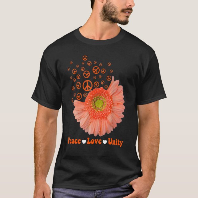 T-shirt Jour de l'Unité Orange Daisy Paix Amour Unité anti (Devant)