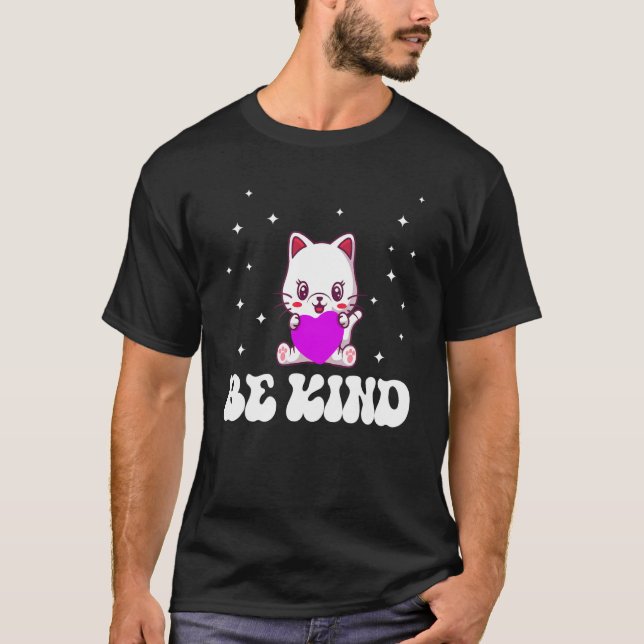 T-shirt jour de l'unité soyez gentil mignon coeur de chat (Devant)