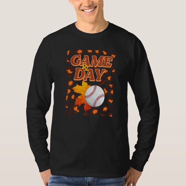 T-shirt Jour de match Léopard Feuilles d'automne Baseball  (Devant)