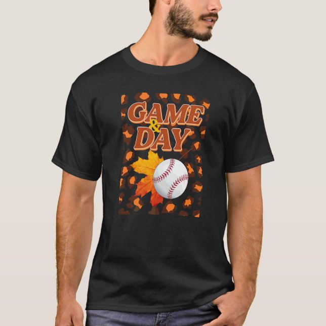 T-shirt Jour de match Léopard Feuilles d'automne Baseball  (Devant)