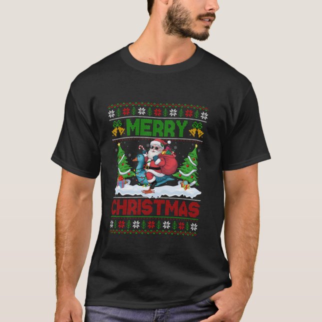 T-shirt Jour de Noël Arbre Lumière Père Noël laid Riding C (Devant)