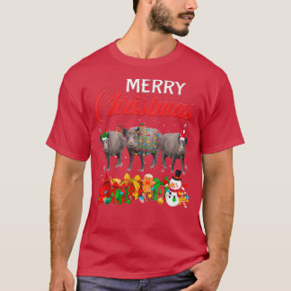 T-shirt Jour de Noël Pyjama Boar Lover Xmas Tree Lights An