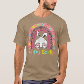 T-shirt Jour de Pâques Arc en ciel avec oeufs et lapin de 