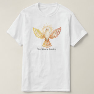 T-shirt Jour de Pentecôte Feu Ailes Oiseau Or Flamme Esthé