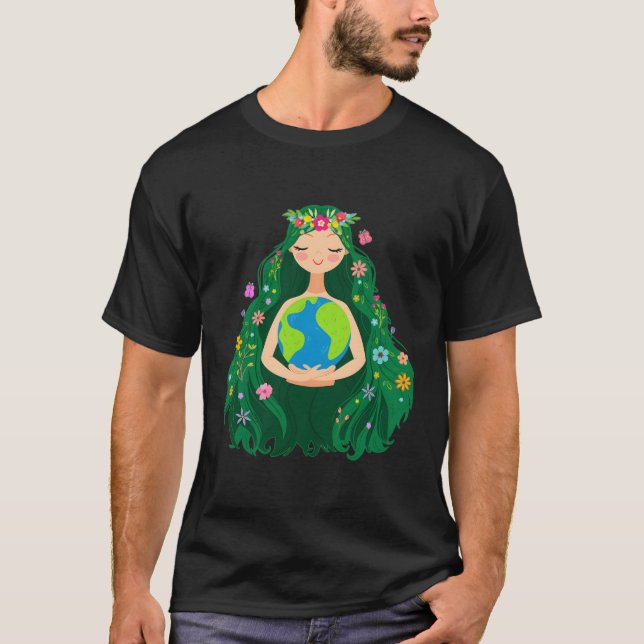 T-shirt Jour des Mères Verts Gaia Sauvez notre planète (Devant)