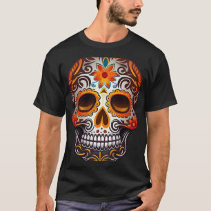 T-shirt Jour Des Morts Crâne De Sucre Floral Tête De Squel