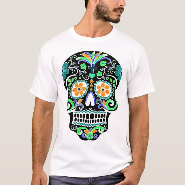 T-shirt Jour des morts - Día De Los Muertos - Crâne à sucr (Devant)