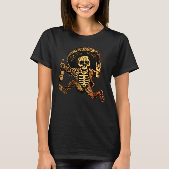 T-shirt Jour Des Morts Posada Crâne Classique Squelette (Devant)