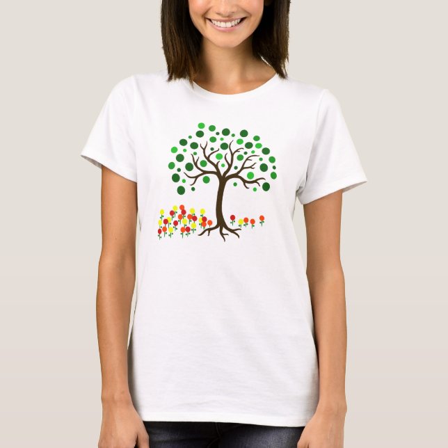 T-shirt Jour des terres Arbre quotidien et Fleurs de print (Devant)