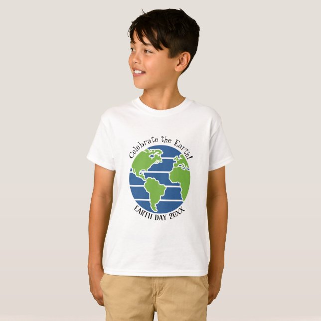T-shirt Jour des terres Blue Green Globe Carte Planète (Devant entier)