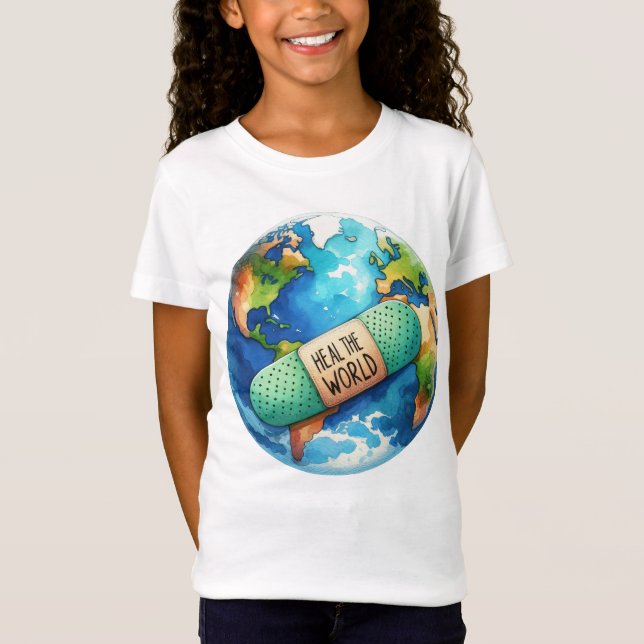 T-Shirt Jour des terres Heal Le Monde Globe Bleu Vert (Devant)