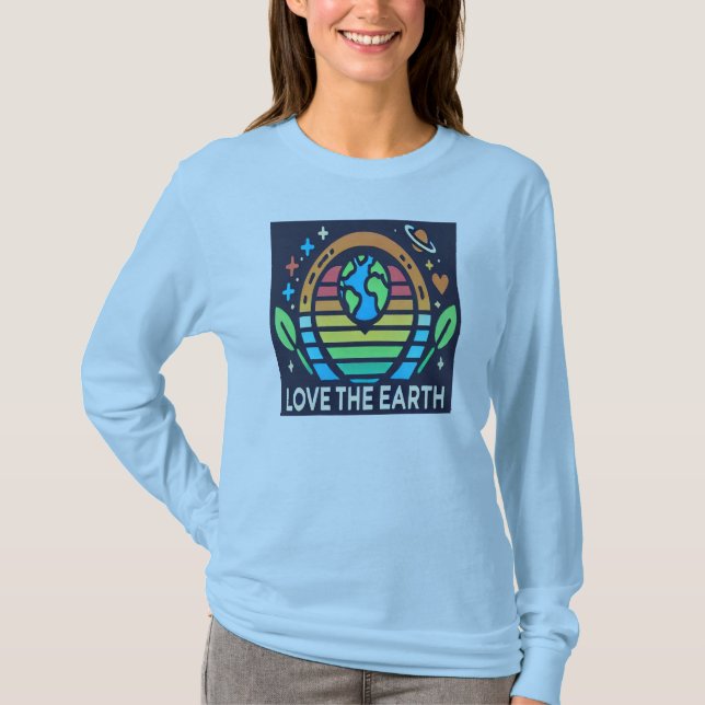 T-shirt Jour des terres Long Sleeve Durable Amour de la Te (Devant)