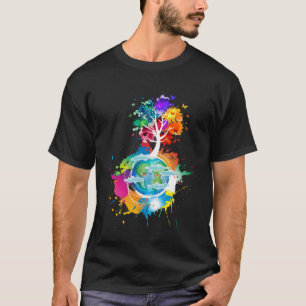 T-shirt Jour des terres quotidien Coloré Terre Arbre Femme
