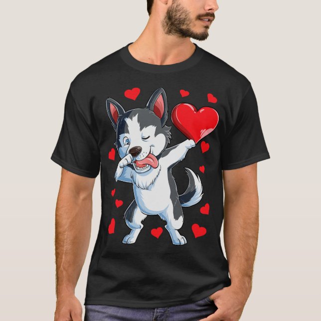 T-shirt Jour des Valentines des Coeurs Husky Sibériens (Devant)