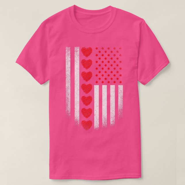 T-shirt Jour des Valentines Drapeau américain Coeurs rouge (Design devant)