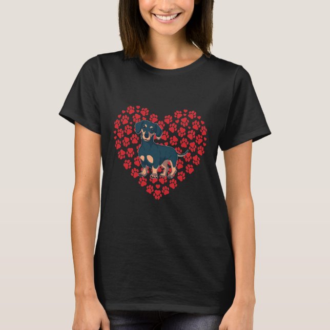 T-shirt Jour des Valentines du Dachshund noir (Devant)