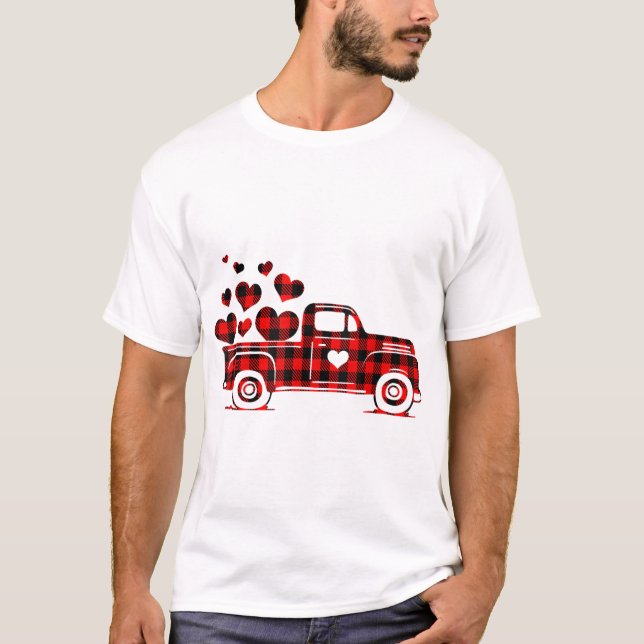 T-shirt Jour des Valentines Joyeuses du Camion Rouge Plaid (Devant)