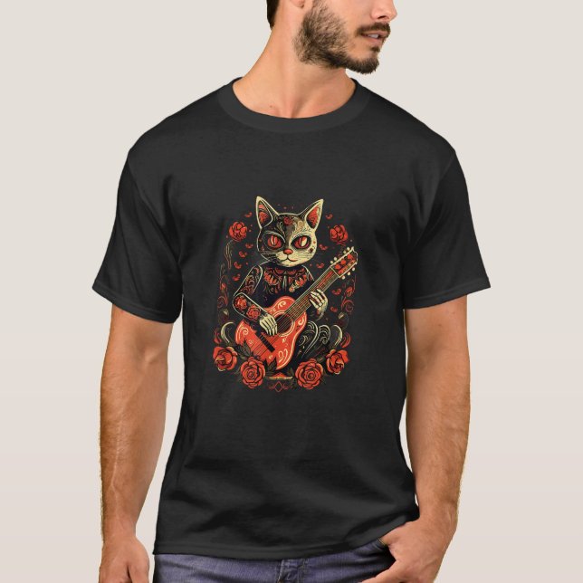 T-shirt Jour Dia De Los Muertos Du Chat D'Halloween Morts  (Devant)