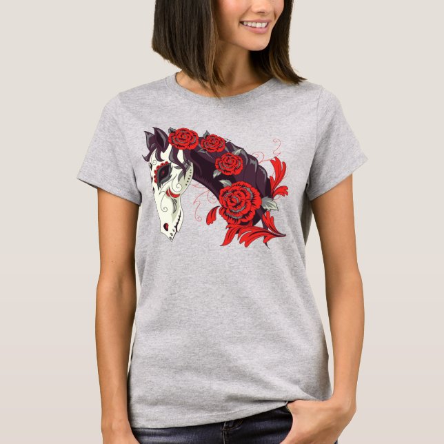 T-shirt Jour du squelette de Cheval Morts avec Rose (Devant)