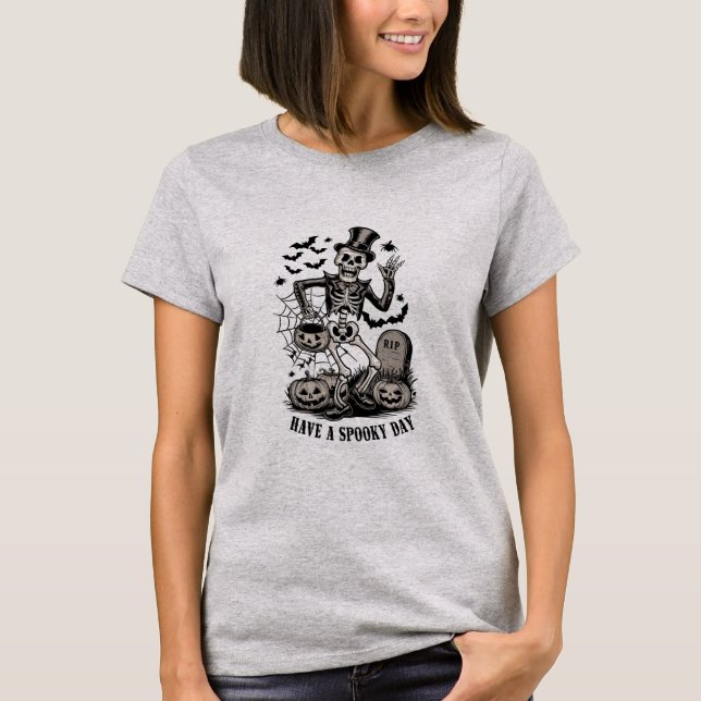 T-shirt Jour éffrayant Halloween Witch Squelette (Devant)