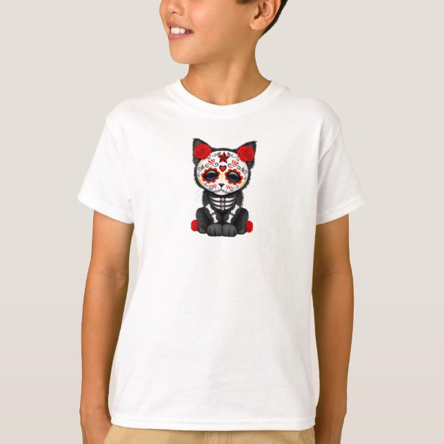 T-shirt Jour rouge mignon du chat mort de chaton (Devant)