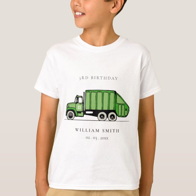 T-shirt Jour vert mignon Garbage Truck Enfants N'importe q (Devant)
