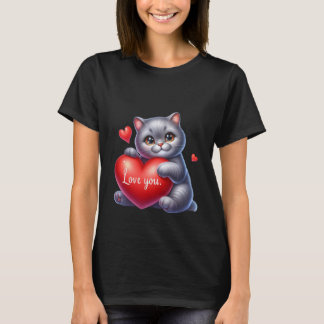T-shirt Journée de la Saint-Valentin Chat Mignon Cœurs Bal