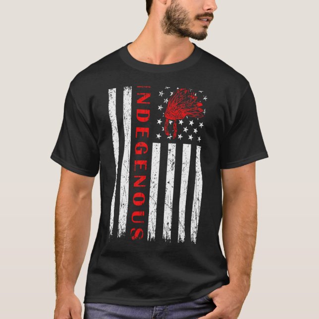 T-shirt Journée des Peuples Indigènes Headdress Usa Flag A (Devant)