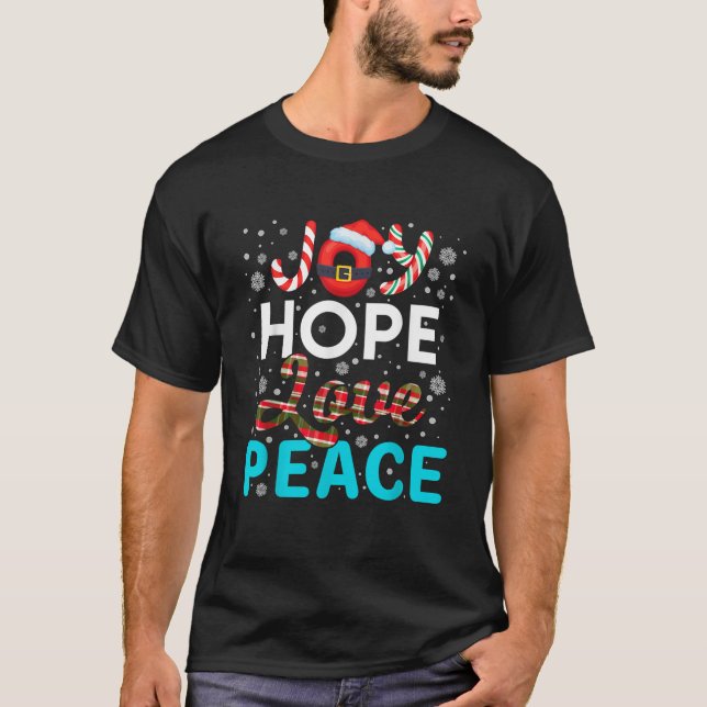 T-shirt Joy Hope Love Peace Buffalo Plaid Christmas Family (Devant)