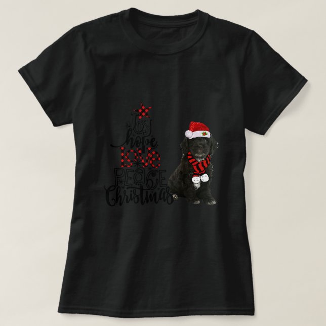 T-shirt Joy Hope Love Peace Christmas Black Cockapoo (Design devant)