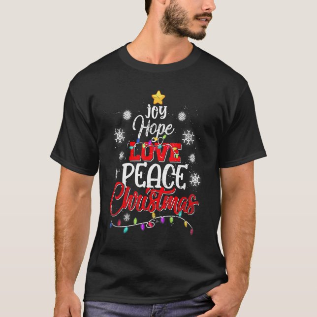 T-shirt Joy Hope Love Peace Christmas   Santa Xmas Tree Li (Devant)
