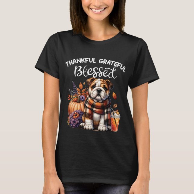 T-shirt Joyeuse Automne à Tous Bouledogue (Devant)