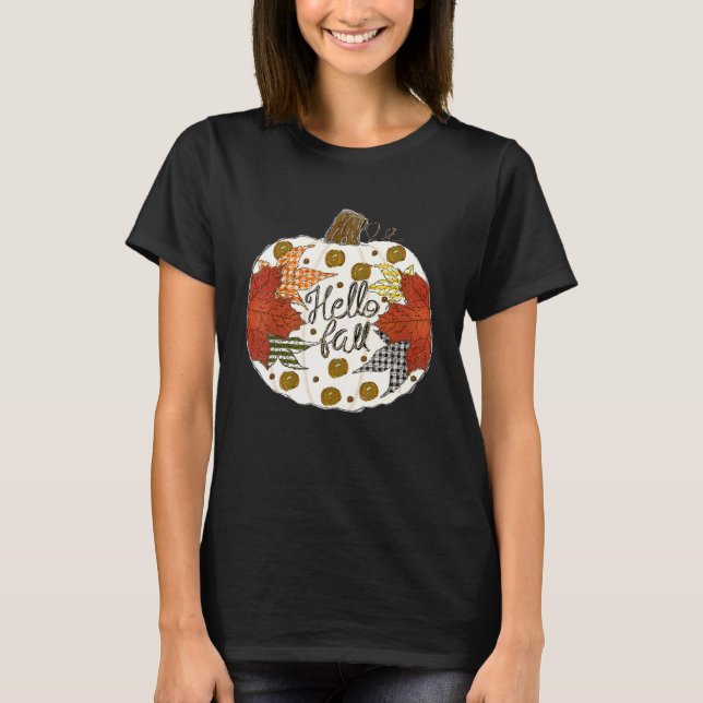 T-shirt Joyeuse Automne À Tous Feuille d'Érable Citrouille (Devant)
