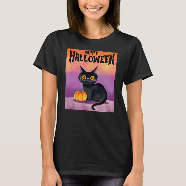 T-shirt Joyeuse chemise de chat Halloween (Devant)