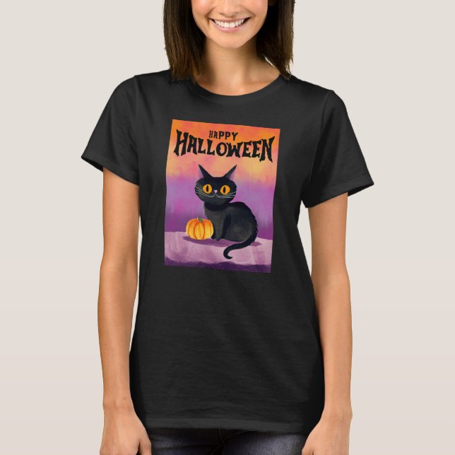 T-shirt Joyeuse chemise de chat Halloween (Devant)