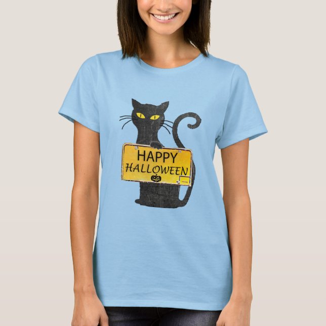 T-shirt Joyeuse chemise rustique de chat noir Halloween (Devant)