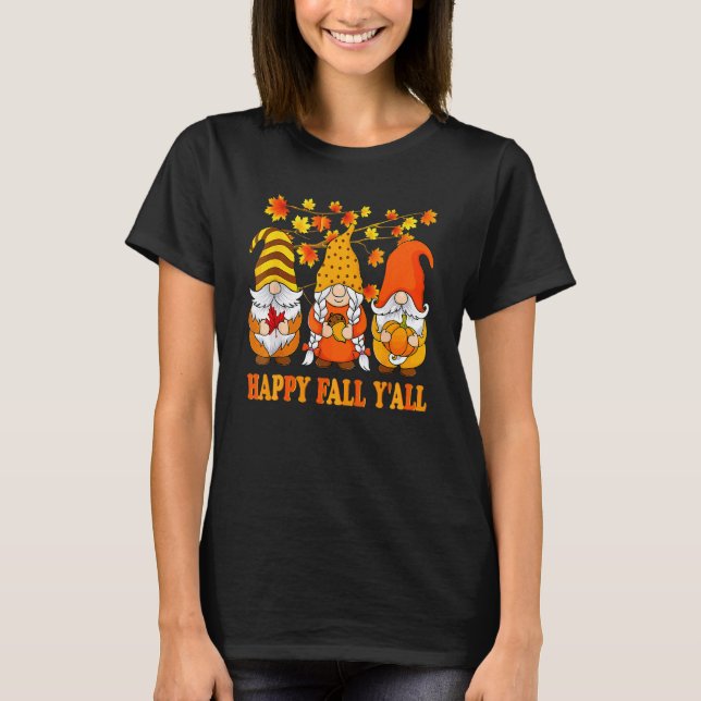 T-shirt Joyeuse Chute à Tous Gnome Citrouille Feuilles d'A (Devant)