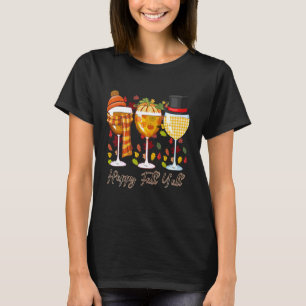 T-shirt Joyeuse Chute à Tous Verre à Vin à Carreaux Feuill