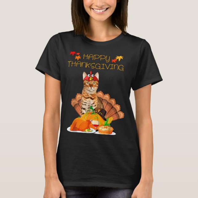 T-shirt Joyeuse fête d'Action de grâce Bengal Chat Cadeau  (Devant)
