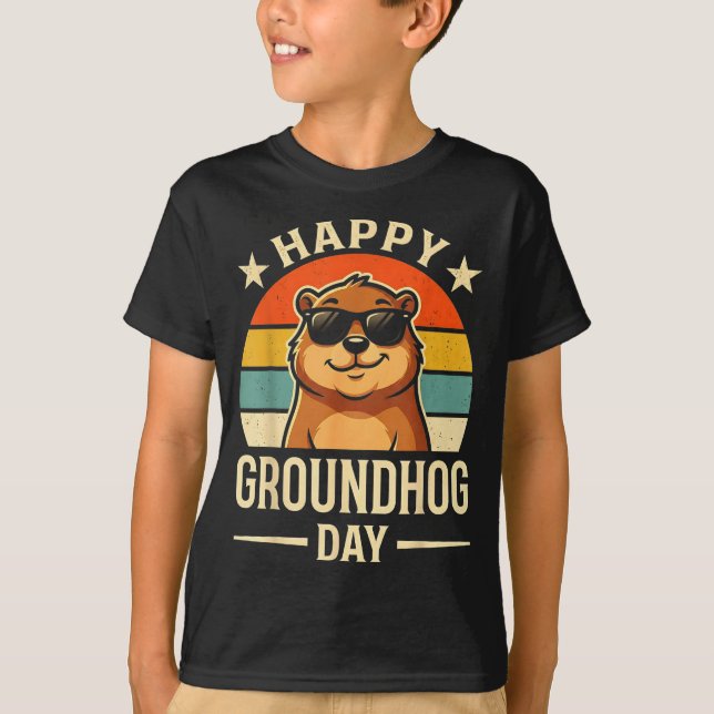 T-shirt Joyeuse fête de la marmotte rétro Cool Ground Hog  (Devant)