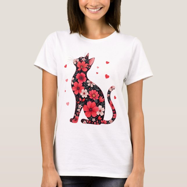 T-shirt Joyeuse fête de la Saint-Valentin Fleurie Chat Sai (Devant)