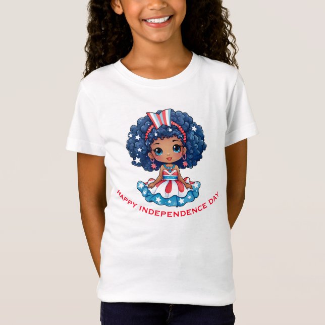 T-Shirt Joyeuse fête de l'Indépendance Mignonne poupée amé (Devant)