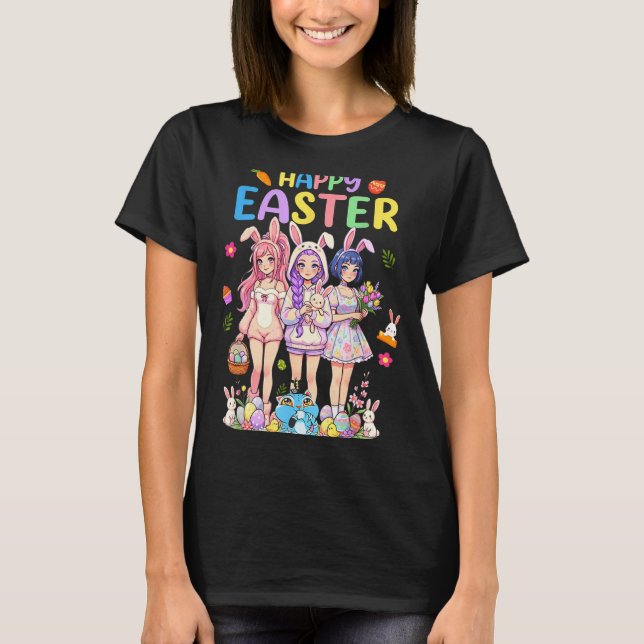 T-shirt Joyeuse fête de Pâques chibi kpop mignon drôle  (Devant)