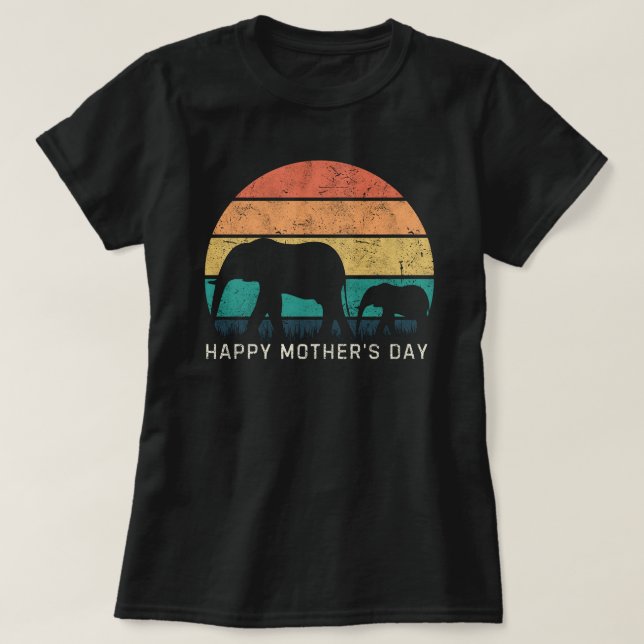 T-shirt Joyeuse fête des mères Mama Éléphant et bébé éléph (Design devant)