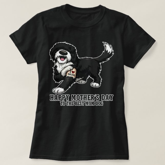 T-shirt Joyeuse Fête des Mères Sheepadoodle Maman Chien  (Design devant)