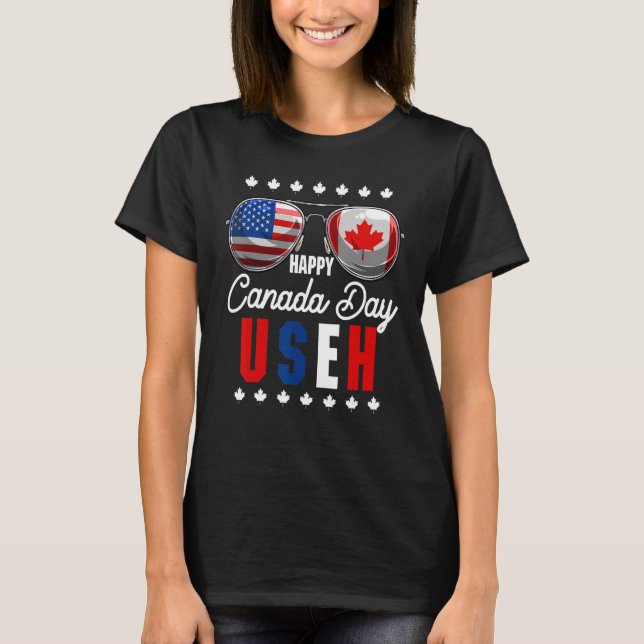 T-shirt Joyeuse fête du Canada avec les lunettes de drapea (Devant)