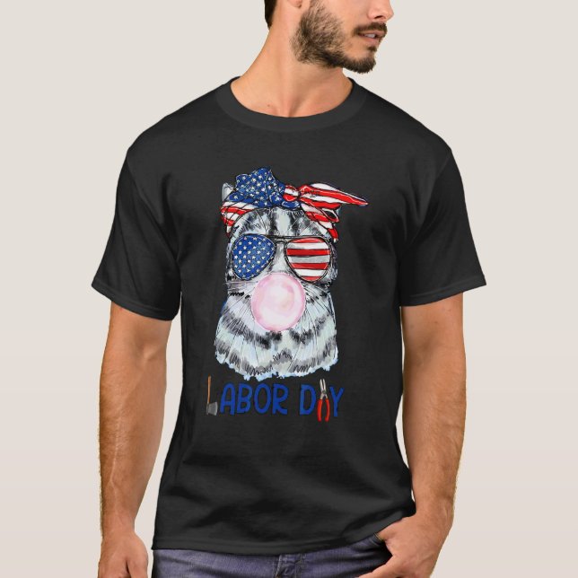 T-shirt Joyeuse fête du Travail  Chat Bubble Gum Drapeau A (Devant)